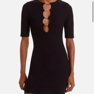 FORE Crystal Womens Ladder Stitch Mini Sweaterdress